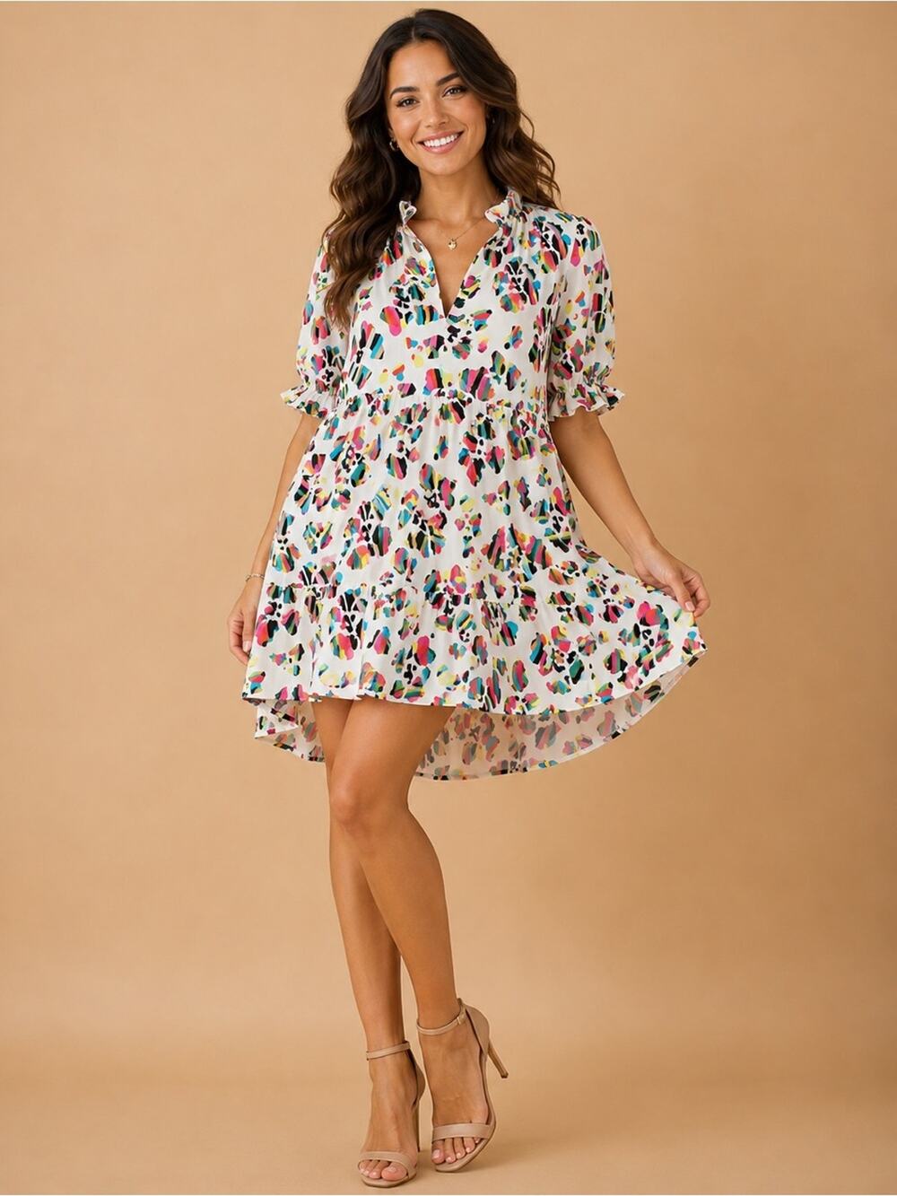 Crosby by Mollie Burch Isabelle Panthera Print Tiered Mini Dress Size XS